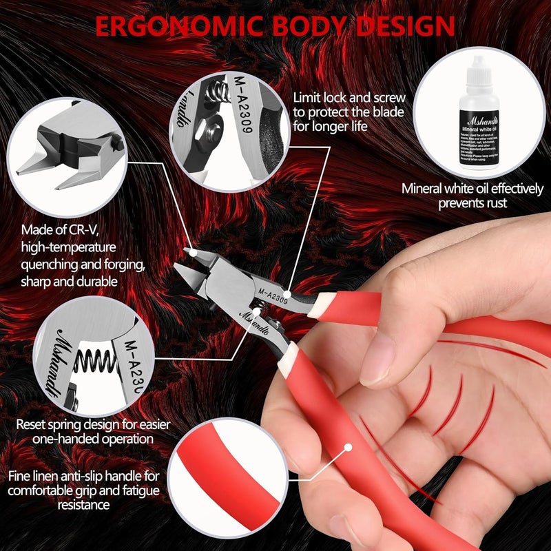 mshandto Model Nippers 4.8" Ultra Thin Single Blade Gundam Nippers, Sprue Cutter Hobby Nippers, Model Kit Nippers for Plastic Gunpla Model Building Professional Nipper Case & Mineral White Oil - Image 2